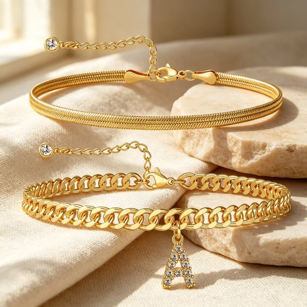 ✨ Gold Initial Anklet – 14K Gold Plated, Waterproof Adjustable Letter Pendant, Stackable Beach Jewelry