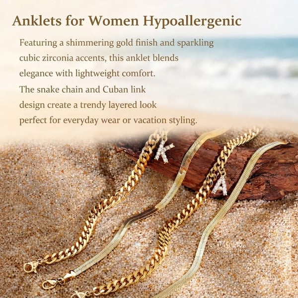 ✨ Gold Initial Anklet – 14K Gold Plated, Waterproof Adjustable Letter Pendant, Stackable Beach Jewelry