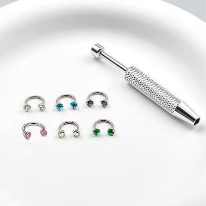 🔥Hot Sale🔥🎁Zirconia Horseshoe Ring with Threaded Gems for Piercings