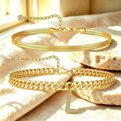 ✨ Gold Initial Anklet – 14K Gold Plated, Waterproof Adjustable Letter Pendant, Stackable Beach Jewelry